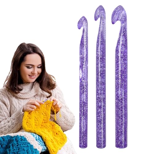 Conjunto De Ganchos, Ganchos Ergonómicos - Agujas De Punto De Tamaño 10 Mm/12 Mm/15 Mm - Conjuntos De Ganchos De Lentejuelas, Agujas De Gancho Para Ganchillo, Kit De Gancho Para