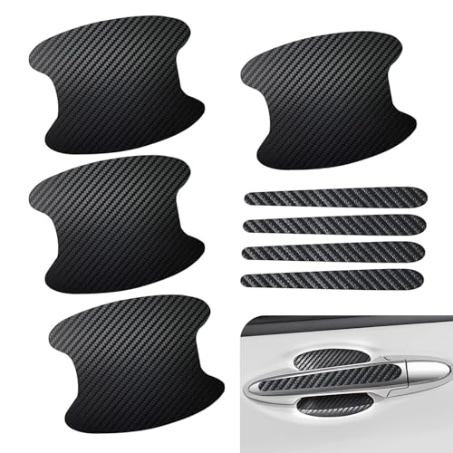 Titwaye 8 PCS Car Door Handle Bowl Stickers, Wear-Resistant Door Handle Scratch Protector, Carbon Fiber Anti-Scratch Cup Paint Guard, Universal for Cars, Trucks, SUVs (Black)