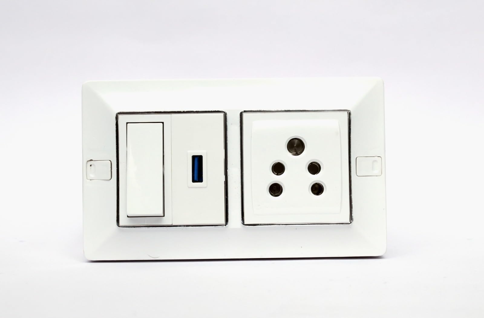 KRIJAS Modular Electrical Wall Socket with Switch and USB Port | 3-Pin Power Socket | Charging Point for Home, Office & Hotel | White Polycarbonate Plate-image-8