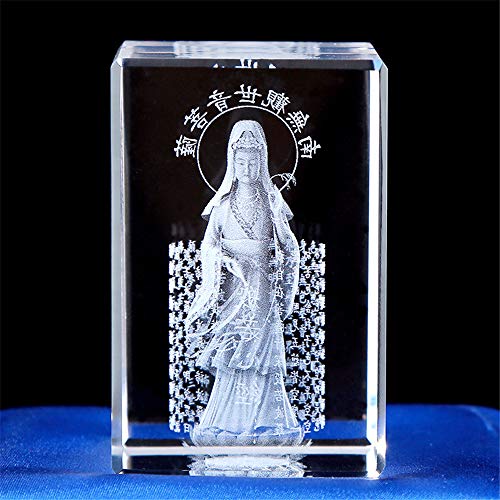 Statue Guanyin en cristal gravé avec le Soutra du Cœur pour autel bouddhiste - 4