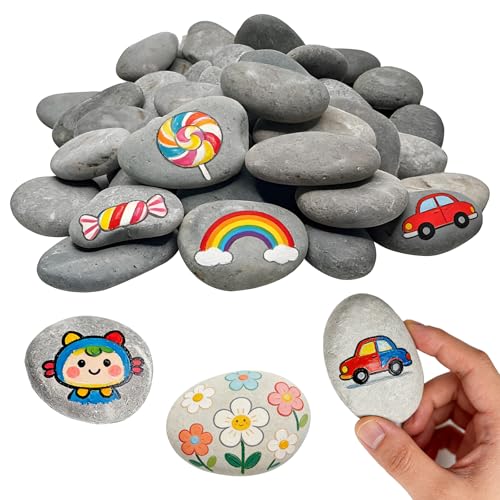 XIDOU 40 Stück Steine Zum Bemalen 3-5cm Flache Steine Zum Bemalen Kieselsteine Zum Bemalen für Farbige Malerei Garten Blumentöpfe Aquarium Dekoration