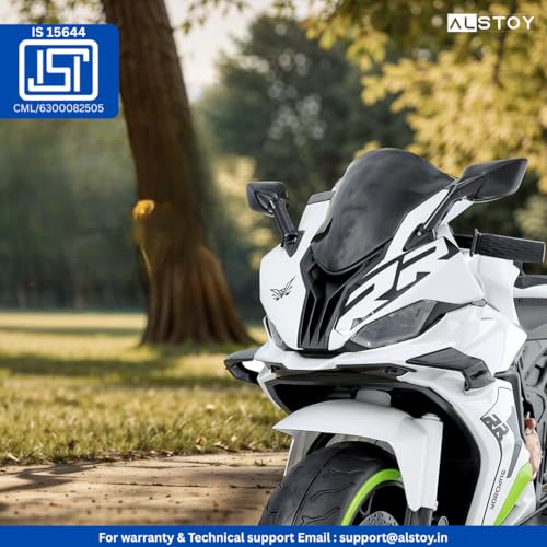 Image of Alstoy RR Kids Electric Ride-On Toy Bike | 12V Rechargeable Battery Operated for Kids | Bluetooth Music | 70kg Capacity | BIS /ISI Approved | Ages 5to12 Years | 6-Month Warranty | Large | Green+White