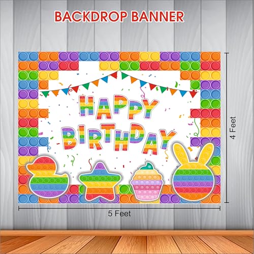 Image of Pop It Birthday Backdrop 5x4 Ft | Backdrops for Decoration | Birthday Decoration Backdrop | Banner for Kids Theme Party