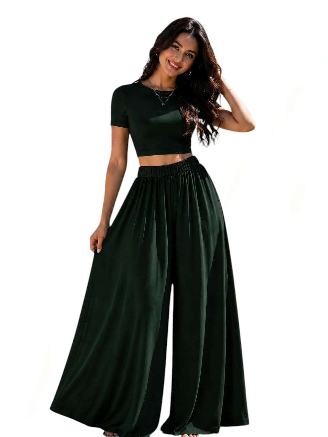 Women's Casual Co-Ord Set | Round Neck Top with Elastic Waist Palazzo | Fashion Wear-picture-28