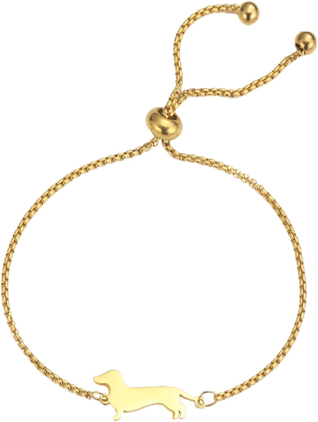 TEAMER Cute Dachshund Bracelet Resizable Dachshund Box Chain Bracelet Stainless Steel Dachshund Lover Pet Animal Jewelry For Women