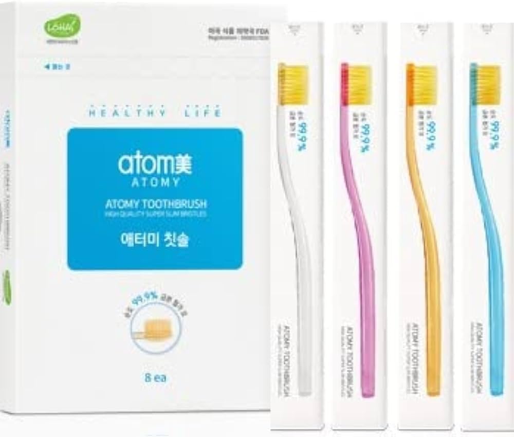 Korean Toothbrush for Sensitive Gums, Super Silm Gold Bristles Pack of 8 Toothbrushes