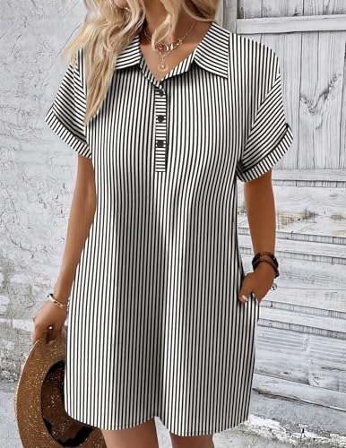Image of Zeagoo Womens Cotton Shirt Dress Summer Casual Short Sleeve Button Down Beach Cover Up Shirts with Pockets
