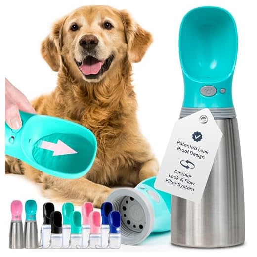 MalsiPree Stainless Steel Dog Water Bottle, Leak Proof Portable Puppy Water Dispenser with Drinking Feeder for Pets Outdoor Walking, Hiking, Travel (24OZ, Blue)