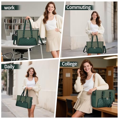 Jetviivid Laptop Tote Bag with Insulated Lunch Compartment, 15.6 Inch Work Bag Computer Handbag for Women, Lunch Tote for Office,Work, Nurse, Teacher, College, Casual,Travel, Green