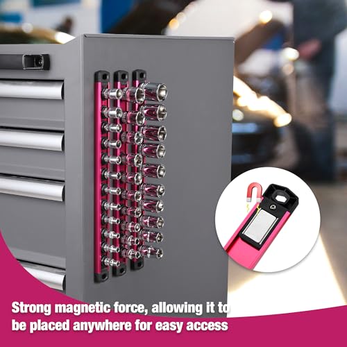 Image of WORKPRO Magnetic Socket Organizer, Heavy Duty 1 /4-Inch Drive Socket Rail | Aluminum Alloy, 12 Pieces Clips, Rotatable & Movable Clips, Efficient Organization