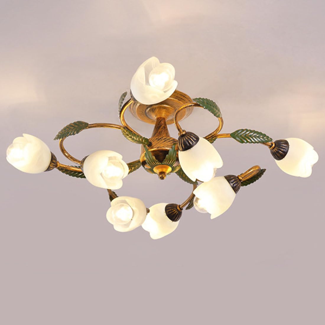 KXEcoLife e14 American retro ceiling lamp, country pastoral chandelier, modern simple living room creative flower for bedroom and restaurant lighting,A,8 heads