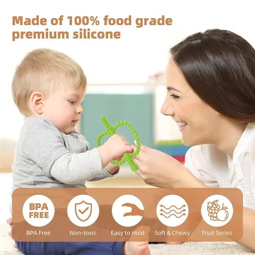 Image of Fu Store Hollow Teether Tube 2 Pack Apple Shape Chew Straw Sensory Toy for Infant Toddlers Silicone Tubes Teething Toys for Babies 0-6 0-12 0-36 Months Gifts Teething Relief Soothing Gums