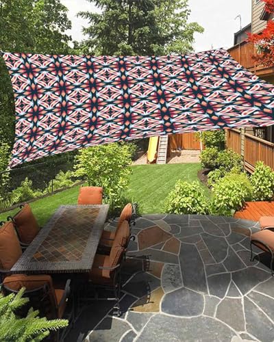 Boanket Sun Shade Sail 12' x 16', Red Geometric Sun Blocking Shades Privacy Outdoor Covering, Blue Orange Boho Flower Modern Abstract Art Shade Cloth for Patio Deck Terrace Garden Lawns Beach Backyard
