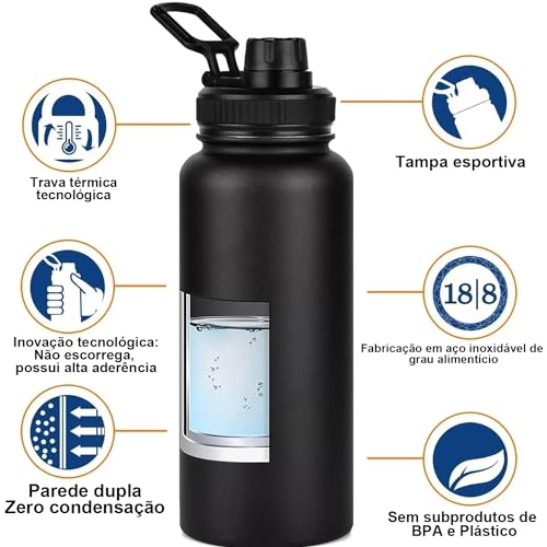 Modus Garrafa Térmica De Aço Inoxidável 18/8 Isolado de água Esportiva Com Alça Paracord 1000ML (Pre