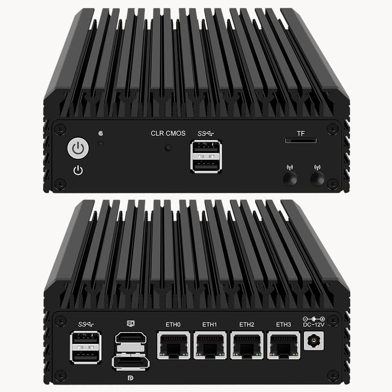 Image of Micro Firewall Appliance Intel N100 Quad Core, 4 Intel I226-V 2.5GbE NIC Ports Fanless Mini PC, Network Gateway Soft Router Mini Computer, Support AES-NI, DDR5 RAM, Barebone, NO RAM NO SSD