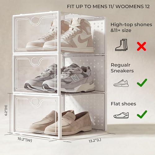 Pinkpum 15 Pack X-Large Shoe Storage Boxes Fit US Size 11, Shoe Organizer for Closet Clear Plastic Stackable Shoe Dispaly Case Holder Bins, Sneaker Storage for Sneakerheads White for Home and Family