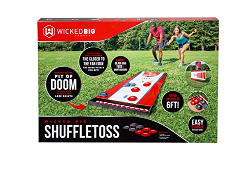 Wicked Big Sports Shuffle Toss-Supersized Game Combining Shuffle Board & Corn Hole Portable Outdoor Sport Tailgate Backyard Beach Game, Red