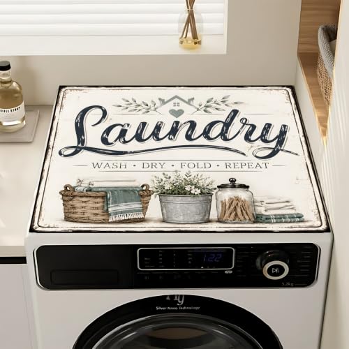 Image of Washer and Dryer Topper for Top,23.6 inch x 19.7 inch Washer Dryer Countertop Mat, Waterproof & Anti-Slip Dryer Top Protector Mat (Laundry Vintage, 23.6x19.7inch)