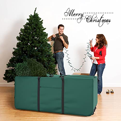 Large Artificial Christmas Tree Storage Bag 9Ft, Mrrihand Waterproof Anti-Tear Heavy-Duty 600D Oxford Cloth Xmax Christmas Tree Storage Box 9Ft With Rolling Wheels, Christmas Tree Storage Container 9Ft (Dark Green) #TOP6