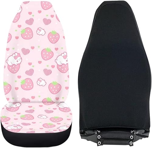 Miniatura 6 de Fundas universales para asiento de automóvil, con estampado de corazón de fresa rosa, cómodas, elásticas, se adaptan a la mayoría de automóviles,
