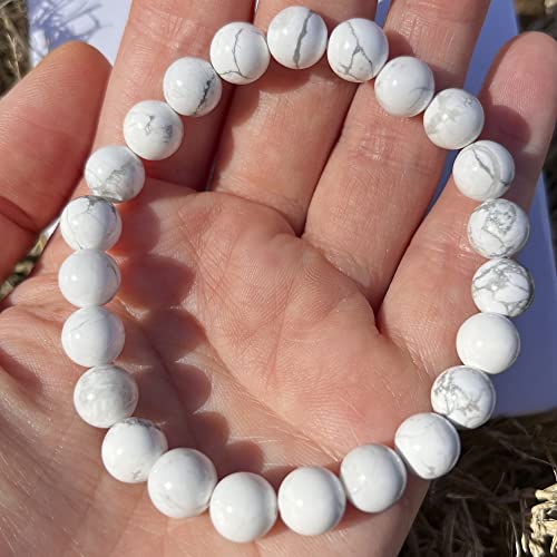 Von Keib Semi Precious Howlite Crystal Bracelet 8Mm (0.31") Round Beads Stretch Beaded Bracelet For Men And Women Protection Energy Handmade #TOP2