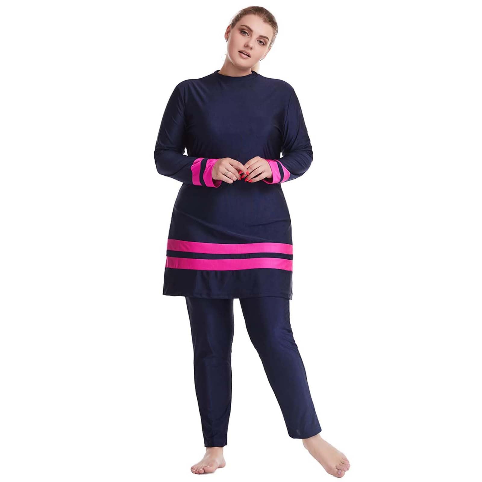Generisch Burkini Maillot de bain musulman pour femme Modest Hijab 3 pièces à manches longues islamique tout le corps Opaque déperlant A7