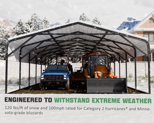 Image of 20x40 FT Heavy-Duty Modular Carport Kit System, Galvanized Steel Frame Commercial Shelter for Boats, Tractors & Dual-Vehicle Storage - 120 PSF & 100 MPH Wind Rated Metal Canopy Reinforced Roof