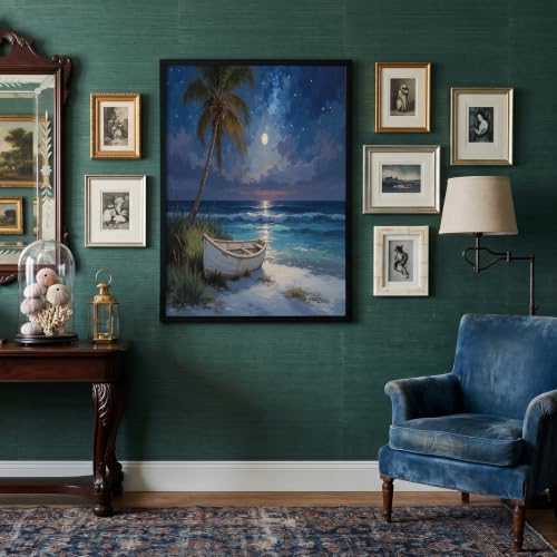 Affiche Palm Tree Beach pour Décoration Salle de Bains et Chambre Style Bord de Mer