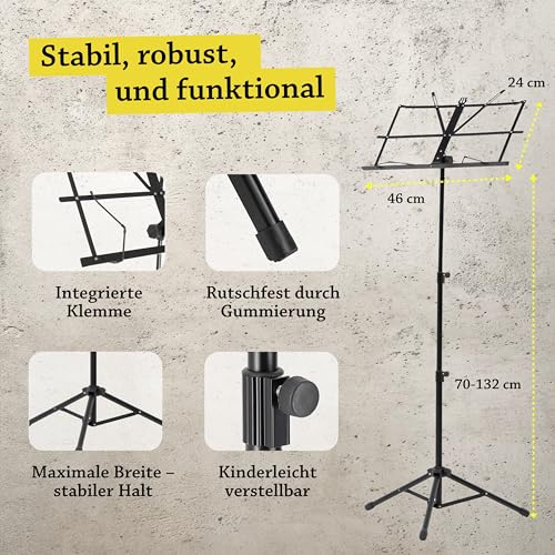Notenständer Kinder & Erwachsene - Klappbar Stabil (2 in 1 Doppelnutzung für Tisch + Stand) Notenständer Gitarre (Höhenverstellbar) Notenpult mit Tasche - Music Stand Tischnotenständer + Noten Ständer