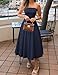 ZESICA Women's Summer Strapless Cocktail Dresses 2026 Elegant Off Shoulder Flowy A Line Wedding Guest Party Midi Dress Navy Small