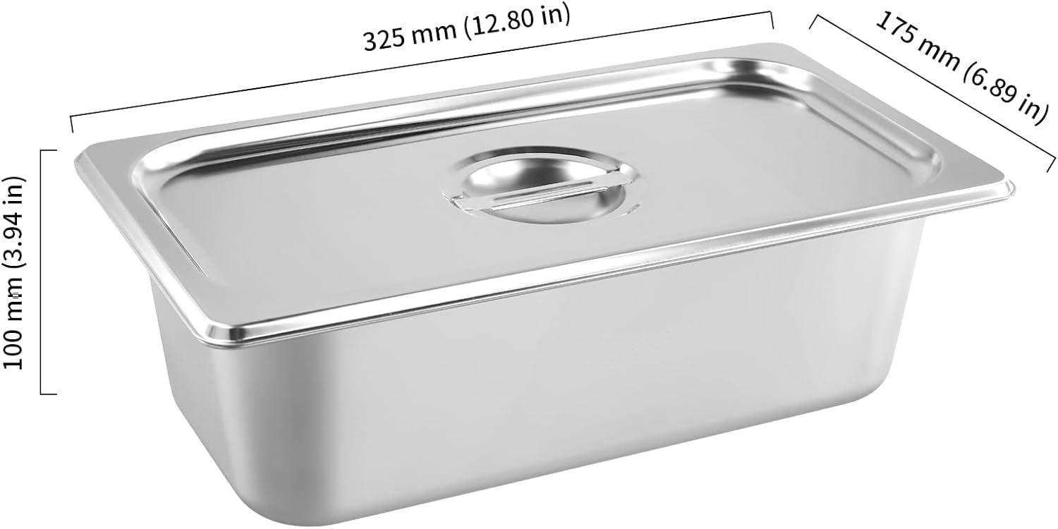 HOIGON 4 Pack 1/3 Size Steam Table Pans with Lids, 4 Inch Deep Stainless Steel Hotel Pan, Anti-Jam Steam Pan Half Size Hotel Pans for Buffet, Restaurants, Catering - Image 2