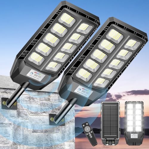 CEDIO Luces solares para exteriores IP66 impermeables, luces solares de calle al aire libre 6500 K del atardecer al amanecer con sensor de movimiento, luces solares de estacionamiento, luces de