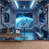 FENDROM Spaceship Tapestry Universe Galaxy Outer Space Station Wall Hanging Futuristic Science Fiction Planet Earth Tapestries for Bedroom Living Room Dorm