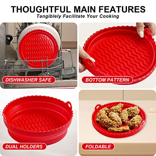 Greenby 2Pcs Reusable & Foldable Silicone Air Fryer Liners For 4-6Qt 8-9Inch Air Fryer Basket Food Safe Bpa Free Dishwasher Safe Heat Resistant Replacement For Flammable Paper Liner (Red*2) #TOP2