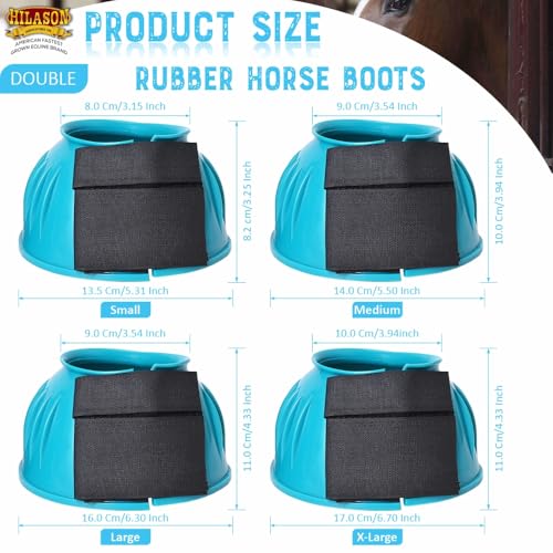 Image of HILASON Western Horse Rubber PVC Ribbed Double Hook and Loop Bell Boots Training Protective Shock Absorbing Leg