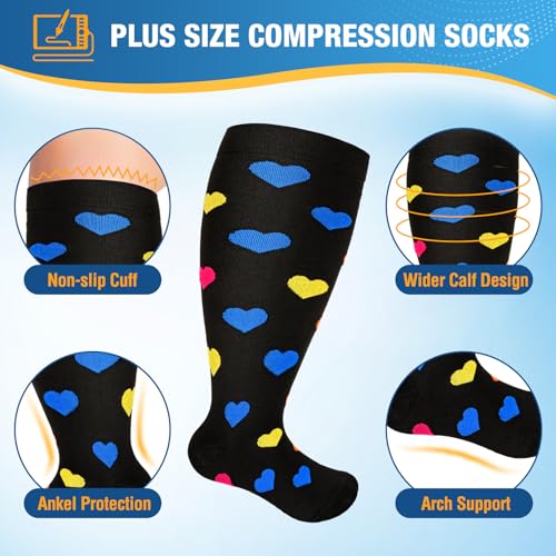 NEWIROVE 4Pares Medias Compresion Tallas Grandes Calcetines Compresión Deporte XXL Calcetín Compresión Varices Calcetines Enfermera Compresion Mujer Hombre Para Embarazo Viajes Vuelo, Estilo-Corazón - imagen 2