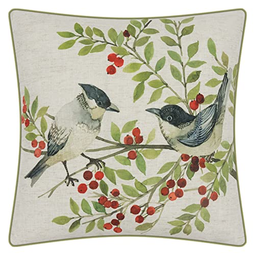 JWH Love Birds Throw Pillow Cover Decorative Red Fruit Pillow Case Linen Cushion Beige Pillowcase for Car Bed Bedroom Couch Chair 18x18 Inch Colorful Green