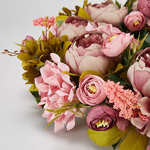Bernice 19 Inch Artificial Flower Peony Wreath Blooming Silk Flower Retro Peonies Wreath For Outdoor Front Door Indoor Wall Or Window Décor #TOP6