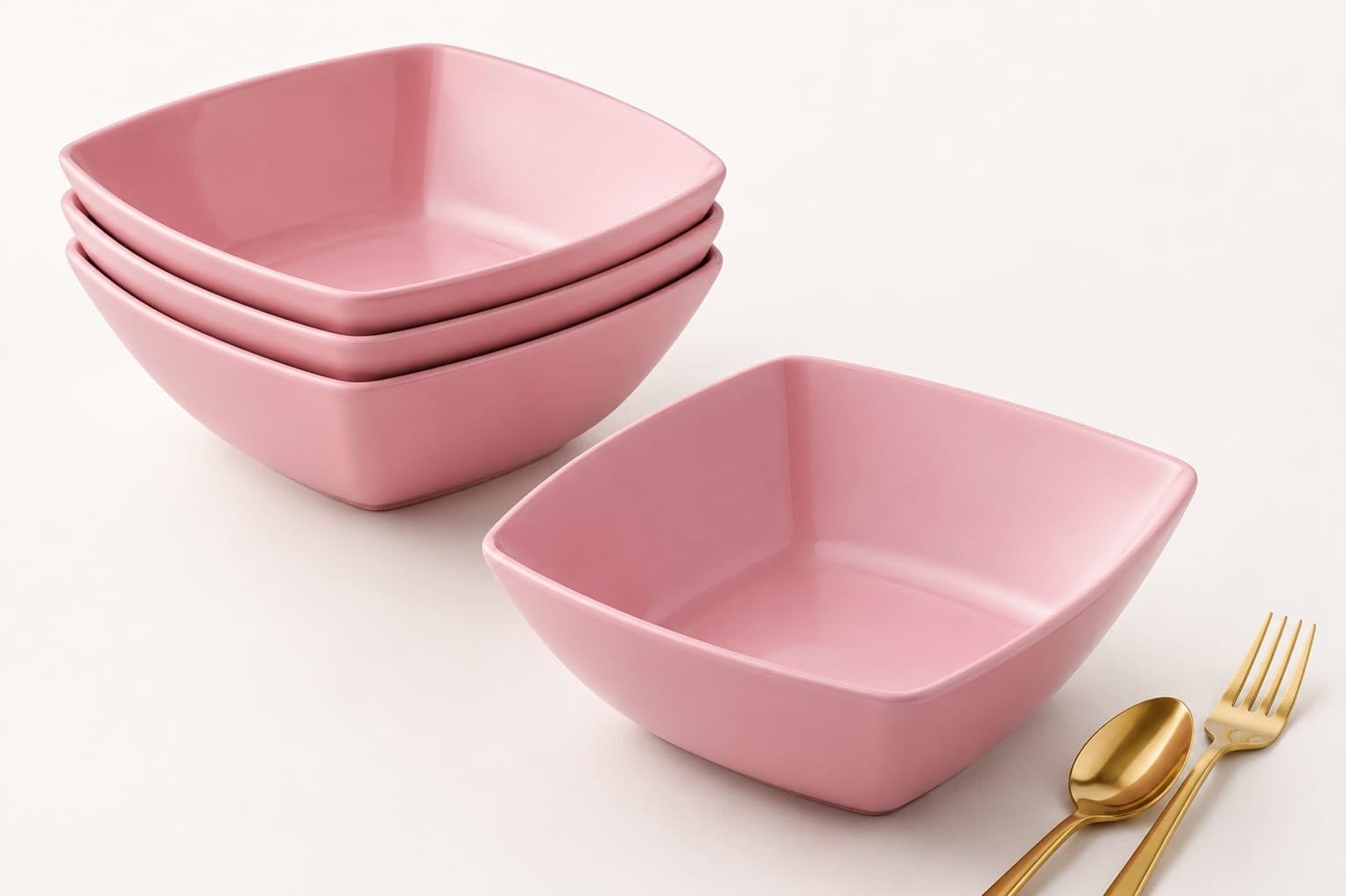 Buzztrove 4 Pack Plastic Bowls 19x19cm Pink – Reusable Square Serving Bowls – Durable Plastic Pasta, Fruit & Salad Bowls – Lightweight Pink Party Bowls.