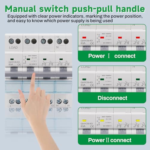 Umschalter 4P 63A Lasttrennschalter Dual Power Manual Transfer Isolating Switch AC 400V Manueller Übertragungsschalter mit doppelter Leistung mit Leistungsanzeige DIN-Schiene Montage.