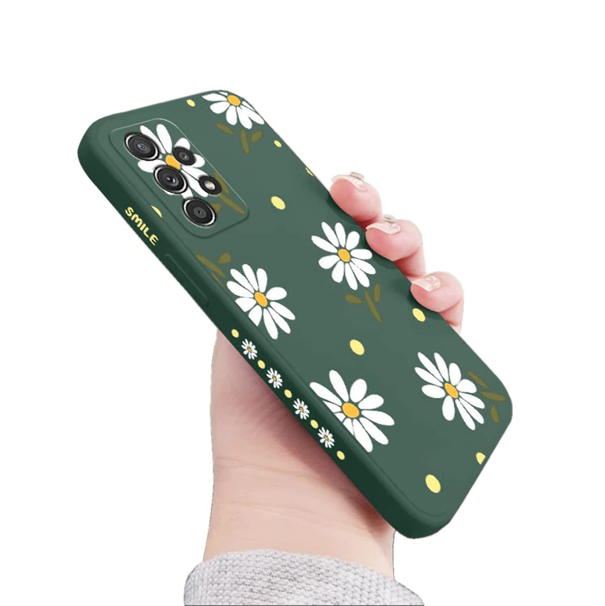 Sunswim for Galaxy A53 5G Case Cute Flowers Daisy Pattern Full Camera Lens Protection Shockproof TPU Bumper Liquid Silicone Protective Cover Phone