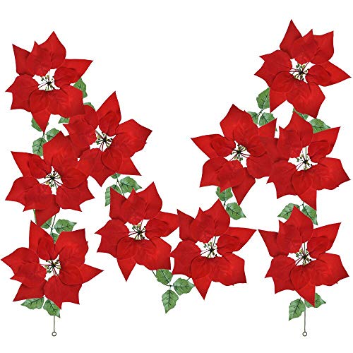 2 Pack Christmas Red Poinsettia Garland Christmas Decorations Christmas Garland With Holly Leaves And Red Berries For Christmas Party Holiday Front Door Wreath Decor #TOP1