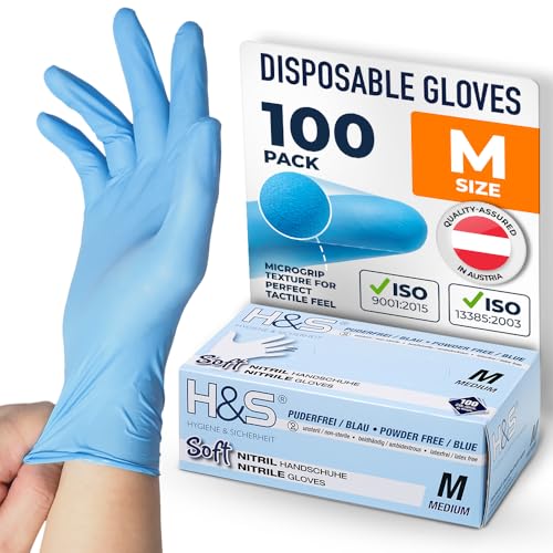 ISC Hygiene & Safety Nitrile Gloves 8 M Medium Blue Box of 100 Powder Free Latex Free eudermic Disposable Examination Gloves nonsterile ambidextrous Commercial use