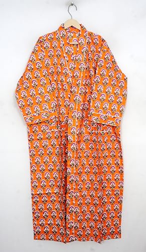 Image of Pure 100% Cotton Robe For Womens Bathrobe Dressing Gown Long sleepwear Free Size Kimono
