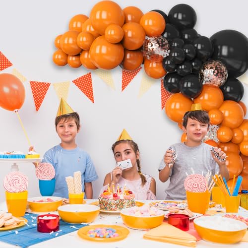 Image of Orange And Black Balloons Arch Kit,130 Pcs Rose Gold Confetti Balloons Garland for Easter Birthday Halloween Birthday Party Decoration