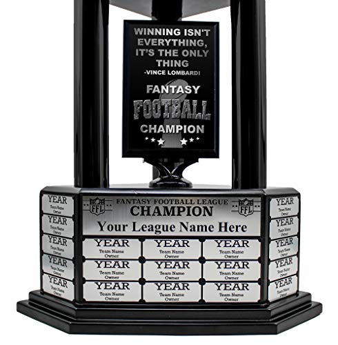 Trophysmack Perpetual Fantasy Football Trophy - Customizable Championship Trophy Award Winner | Free Engraving Up To 19 Years Past Winners, 26 Inch Tall (Black Columns) #TOP3