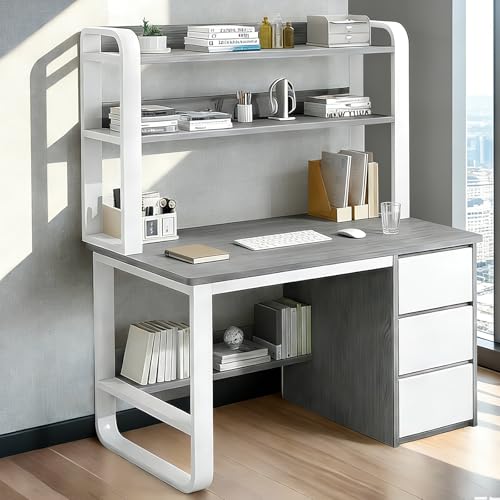 La mejor comparación de Escritorio Minimalista los preferidos por los clientes. 48 HEAIMO Escritorio Minimalista con Librero y 3 Cajones, Escritorio Madera Moderno, Ergonómico y Estable, Escritorios con Repisas para Habitacion y Hogar Recamara, 112 * 48 * 147 CM...
