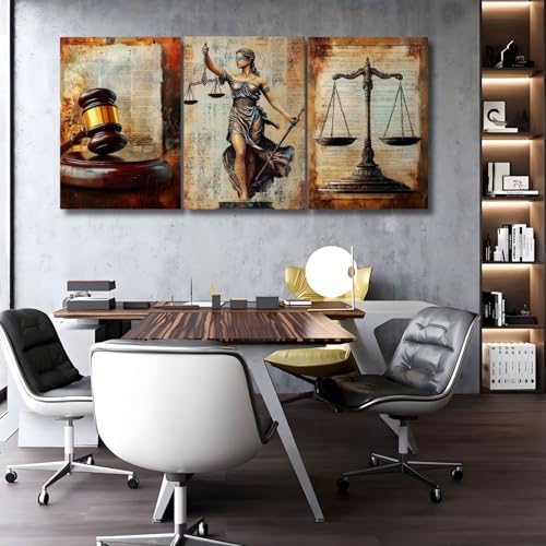 sawjug Vintage Legal Canvas Wall Art, Lady Justice Canvas Wall Art, Scales of Justice Wall Decor, Judge Hammer Print, Law Office Decor, Office Painting (16