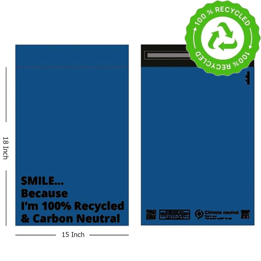 100x Mailer Bags Mailing Envelope Made from 100% Recycled Material Colourful Parcel Shipping Smart Mailer(15 x 18 Inch,Blue) - Image 2