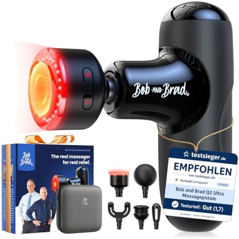 BOB AND BRAD Q2 Ultra Massagepistole mit Infrarot-Heizmassagekopf | Mini Massage Pistole mit Tragetasche, Leise Massagegerät kompakte Massage Gun mit 5 Aufsätzen für Muskelentspann